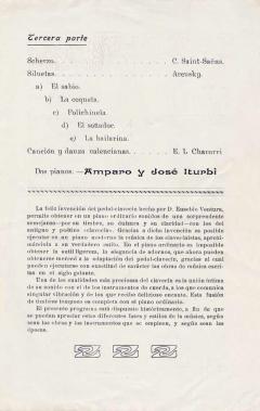 Contraportada (cuatro hojas) del programa correspondiente al Concierto de Iturbi el Martes, 19 de Enero de 1915 “Matine Moda”, celebrado en el Teatro Principal de Valencia. (Fondo documental de Juan Ponce Parres.)