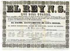 AUTOR DESCONEGUT . El Rei N.S. que Déu guarde té concedit el seu Reial permís a la Junta de Direcció i Govern de l'Hospital Reial i General ... per ... corregudes de bous... s'executarà la primera els dies 18,19 i 20 del corrent juny ... 1832. ES.462508.ADPV / Cartells taurins / CT 19-8 , imatge nº 2855