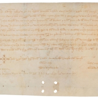 JAUME I, REI DE LA CORONA D'ARAGÓ. Concessió d'un cens sobre un pati davant del convent de Predicadors de València. València. 1275. ES.462508.ADPV / Hospital General. Pergamins, 3.057