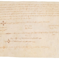 JAUME I, REI DE LA CORONA D'ARAGÓ. Donació concedida en 1239 d'una parcel·la davant de la porta de xerea de València. València 1263. ES.462508.ADPV / Hospital General. Pergamins, 2.541
